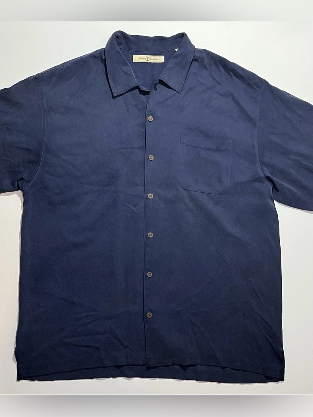 Tommy Bahama Short Sleeve Button Down Silk Shirt, XL, Navy Blue